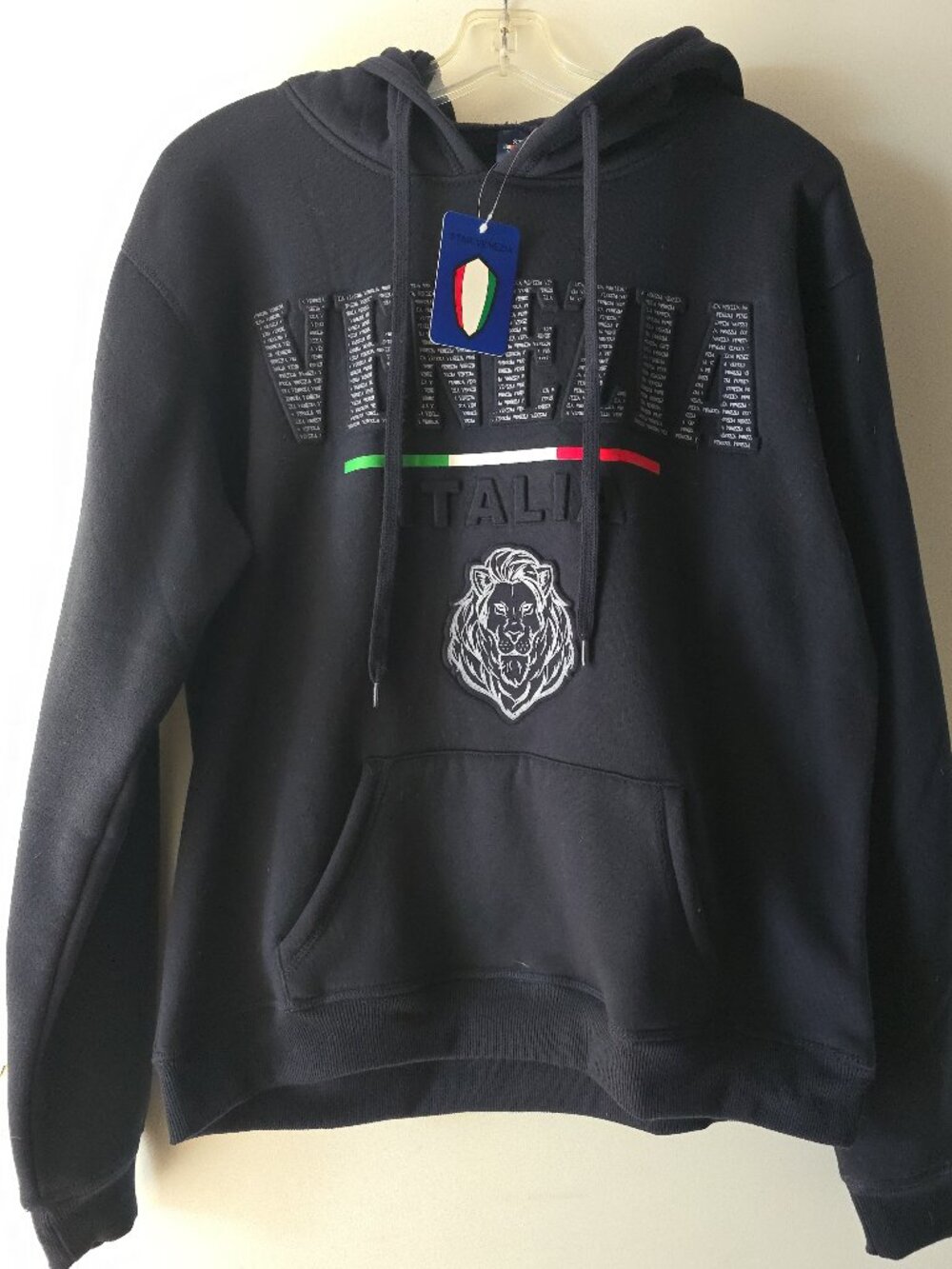 Star Venezia Italia Hoodie Men's XL Black Embossed Lion Pullover NWT